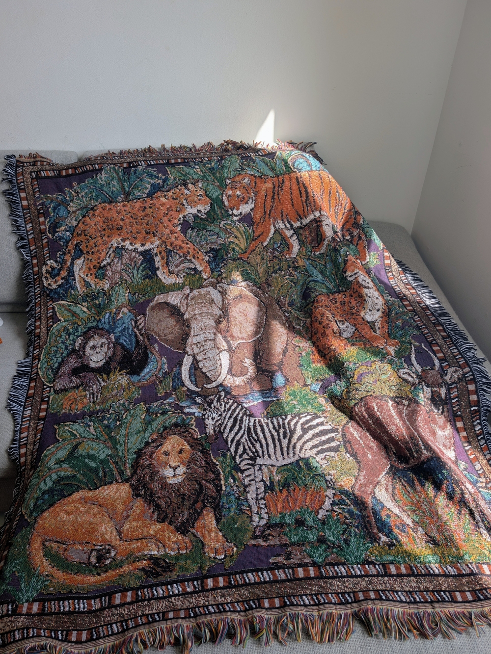 Wildlife Jungle Tapestry Wall Hanging in Multi-Color